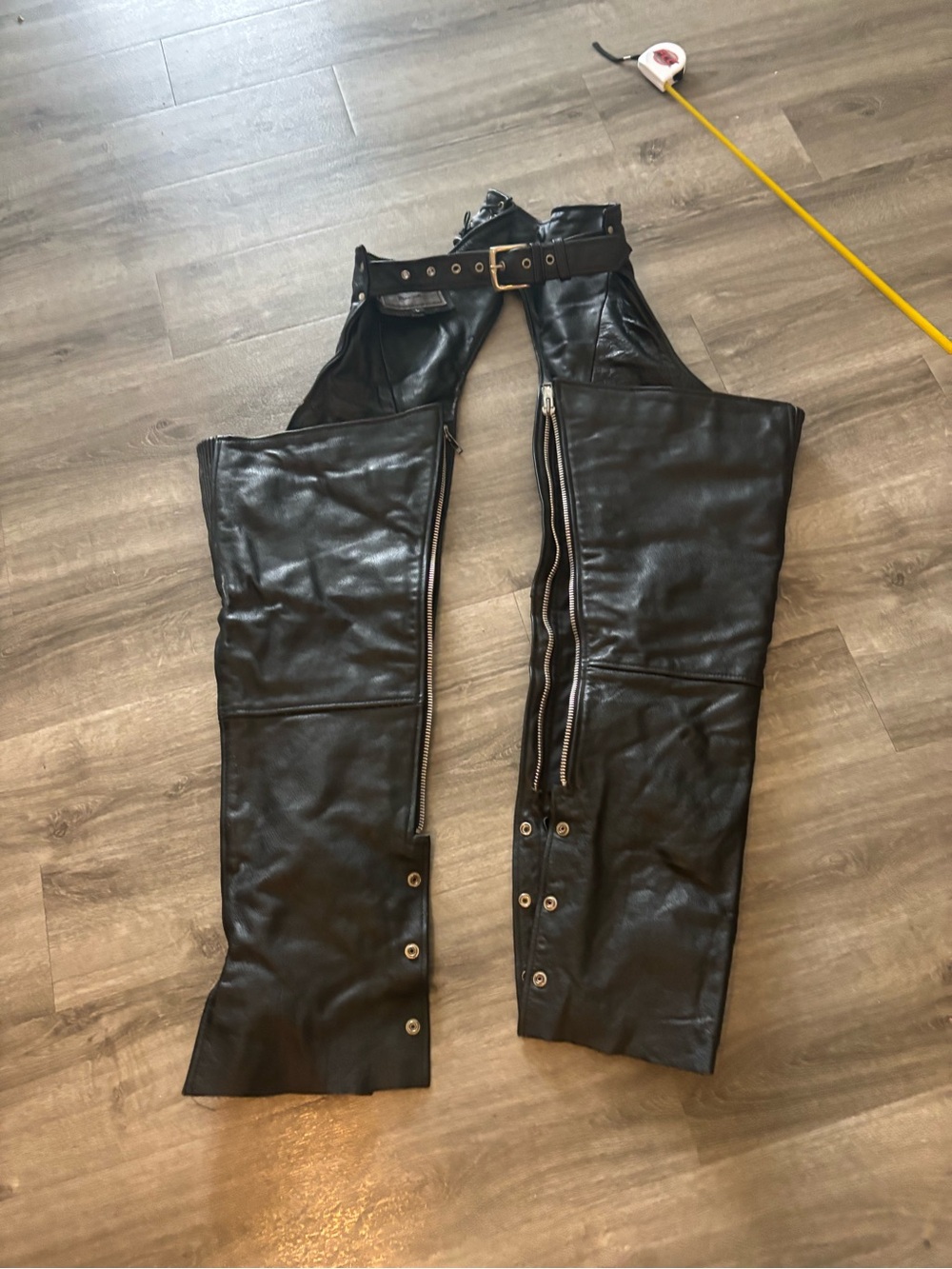 Unik Black Leather Motorcycle Chaps with Front Zippers
